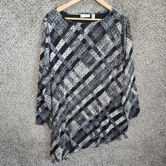 Susan Graver Top Womens Plus 1X Black Silver Scoop Neck Knit Tunic Metallic - Picture 1 of 7